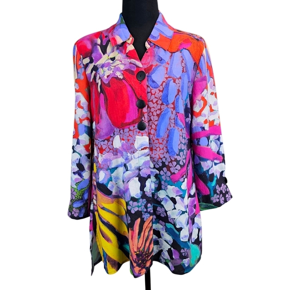 Claire Desjardins Women Floral Brushstroke Relaxed Top S Colorful Art To Wear
